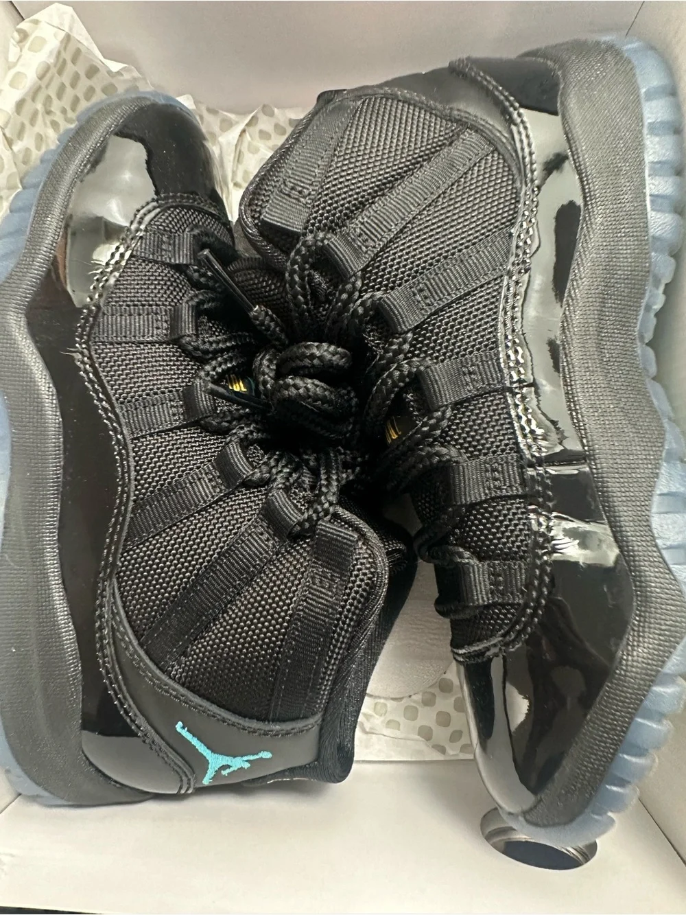 Jordan Kids Black Patent Leather Sneakers with Blue Accent